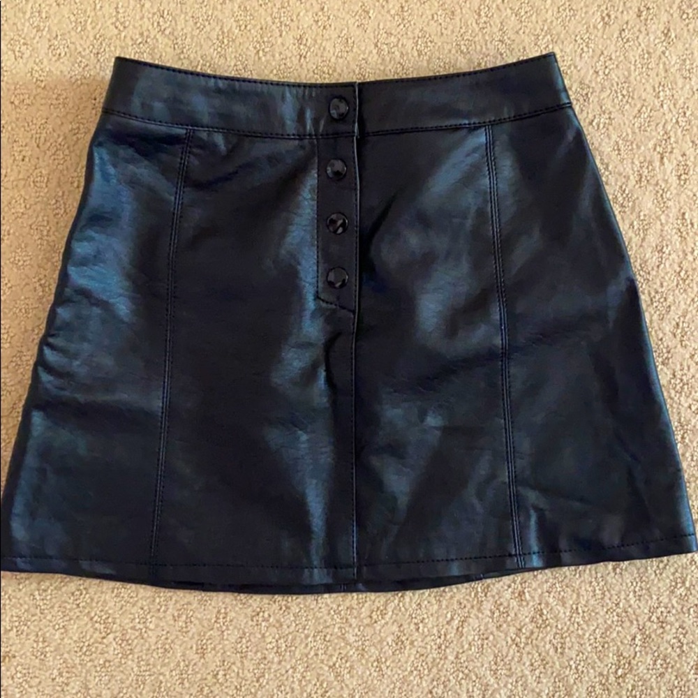 Black faux leather button down skirt